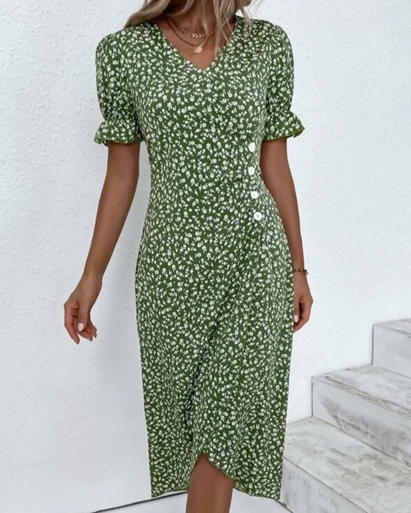Modesta | Chic Floral Print V-Neck Wrap Dress