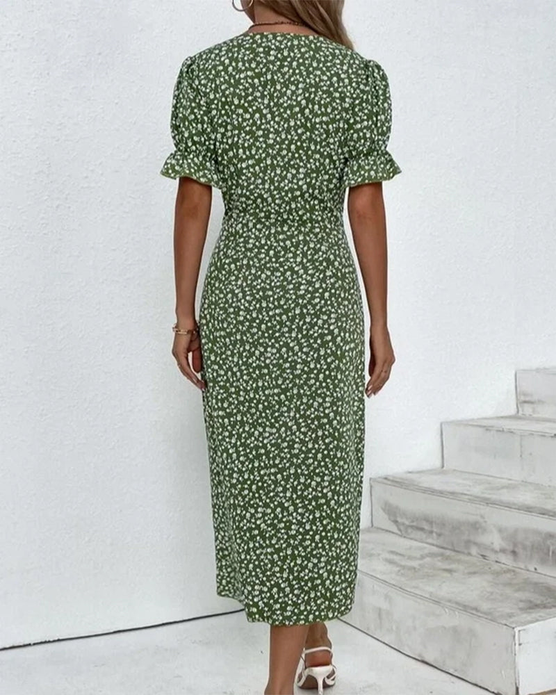 Modesta | Chic Floral Print V-Neck Wrap Dress