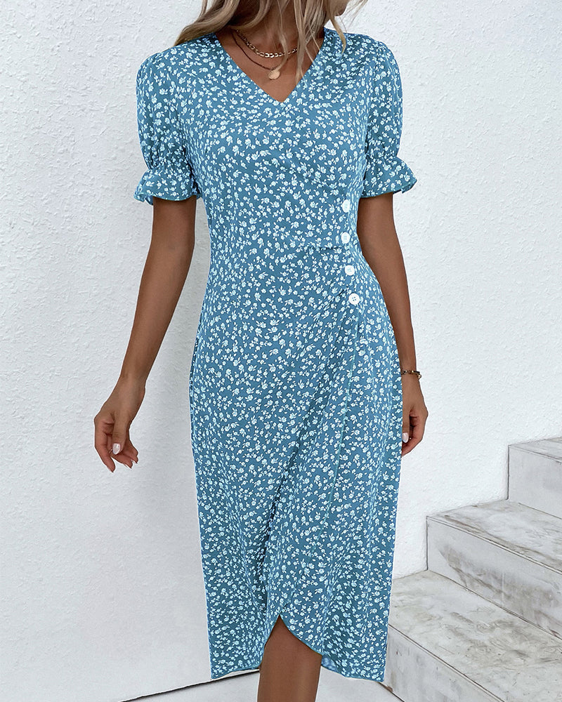 Modesta | Chic Floral Print V-Neck Wrap Dress