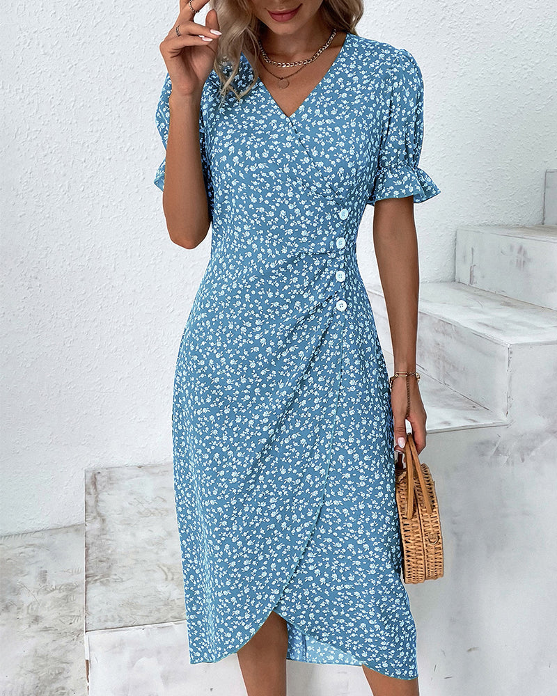 Modesta | Chic Floral Print V-Neck Wrap Dress