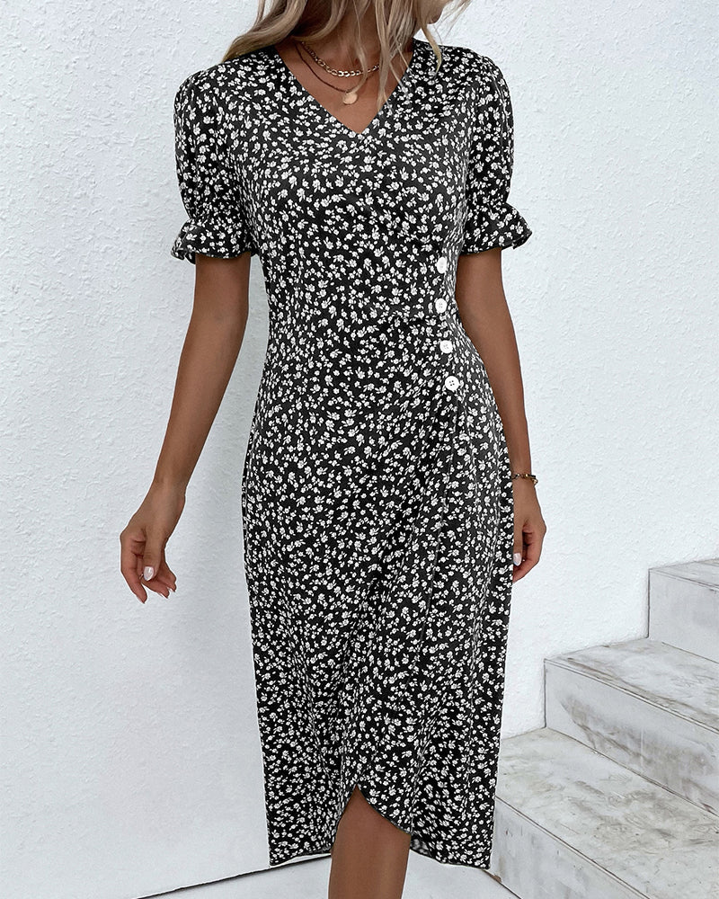 Modesta | Chic Floral Print V-Neck Wrap Dress