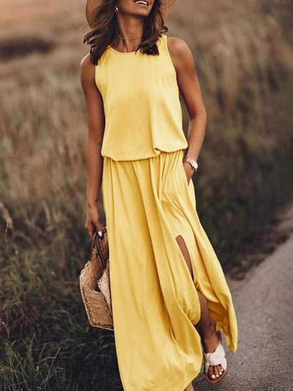 Lisette | Loose Waisted Sleeveless Slit Dress - Effortless Summer Style
