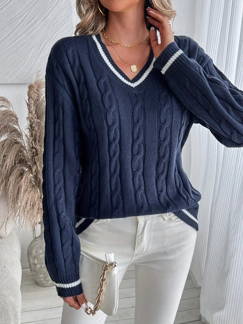Alyssia | Women's V-Neck Cable Knit Sweater