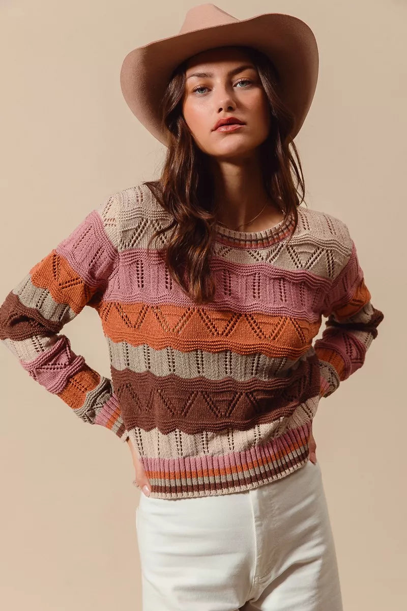Aliyah | Women's Striped Long Knit Sweater