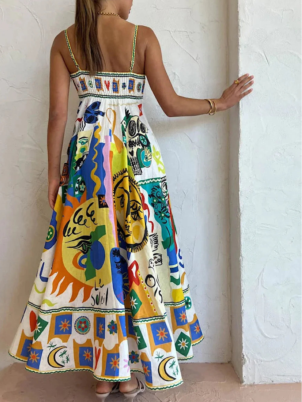 Jessamine | Trendy Geometric Graffiti Prints Slip Dress - Effortlessly Stylish