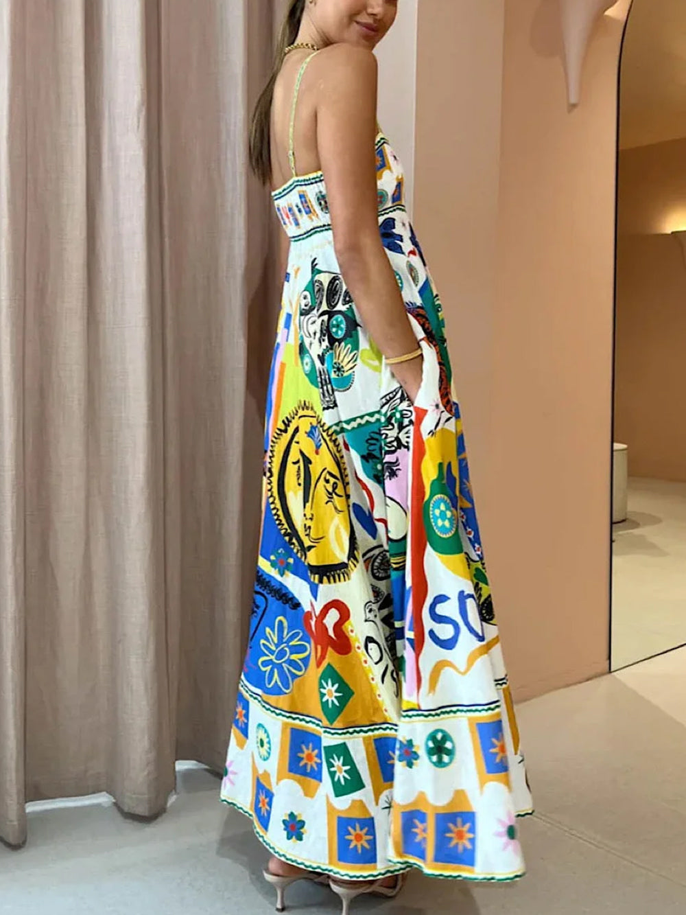 Jessamine | Trendy Geometric Graffiti Prints Slip Dress - Effortlessly Stylish