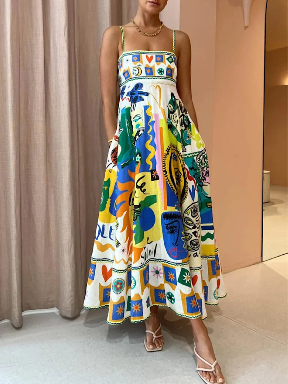 Jessamine | Trendy Geometric Graffiti Prints Slip Dress - Effortlessly Stylish