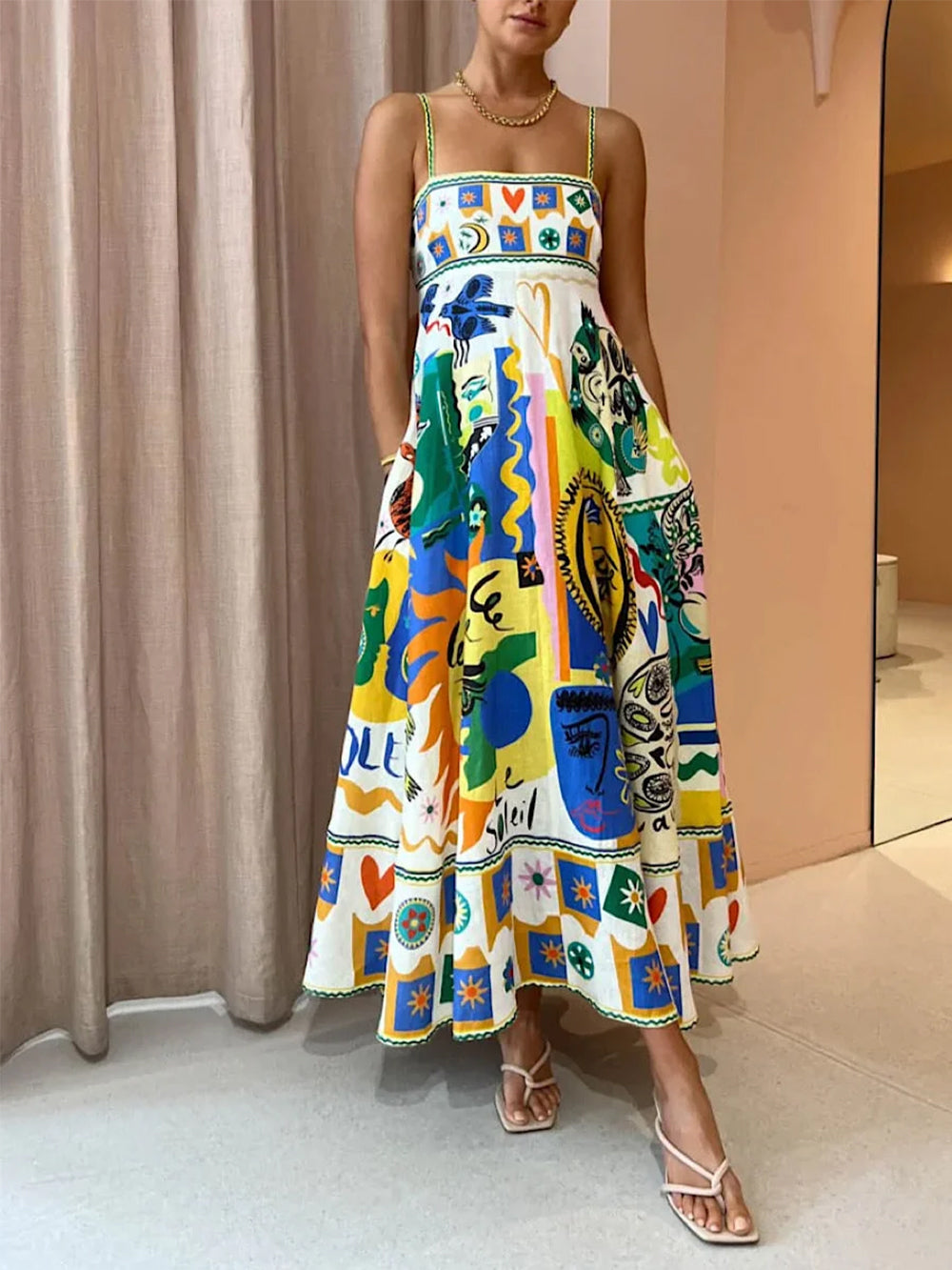 Jessamine | Trendy Geometric Graffiti Prints Slip Dress - Effortlessly Stylish