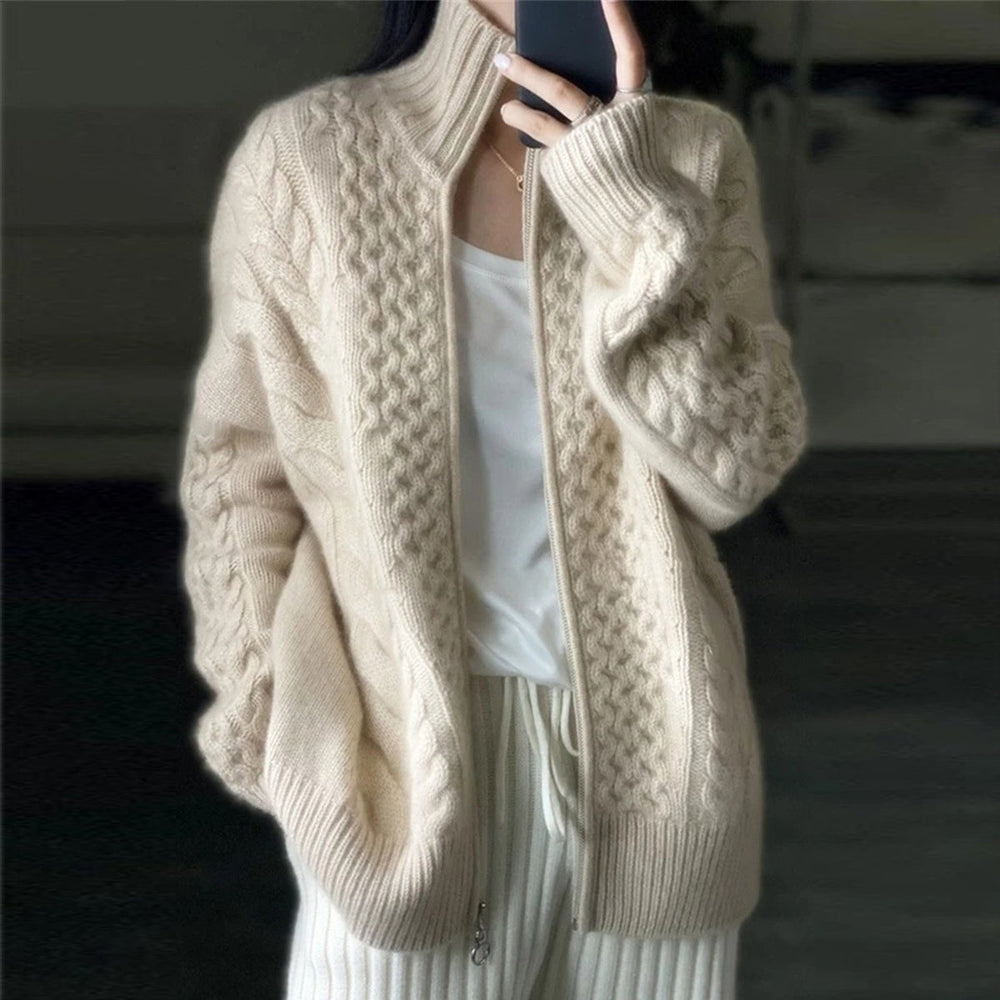 Alvia | Women's Zip-Up Cable Knit Cardigan