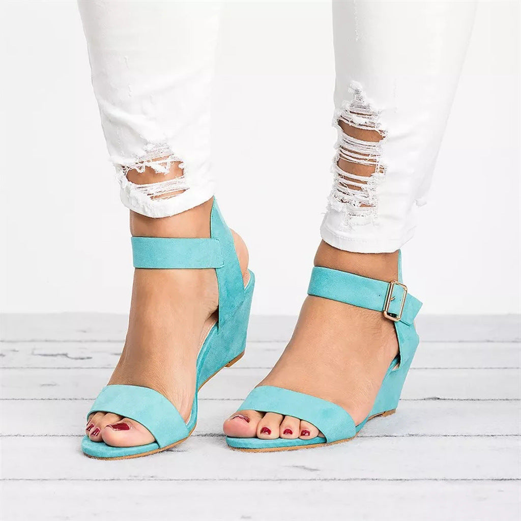 Annick | Women's Casual Wedge Sandals - Faux Leather - Open Toe - Ankle Strap