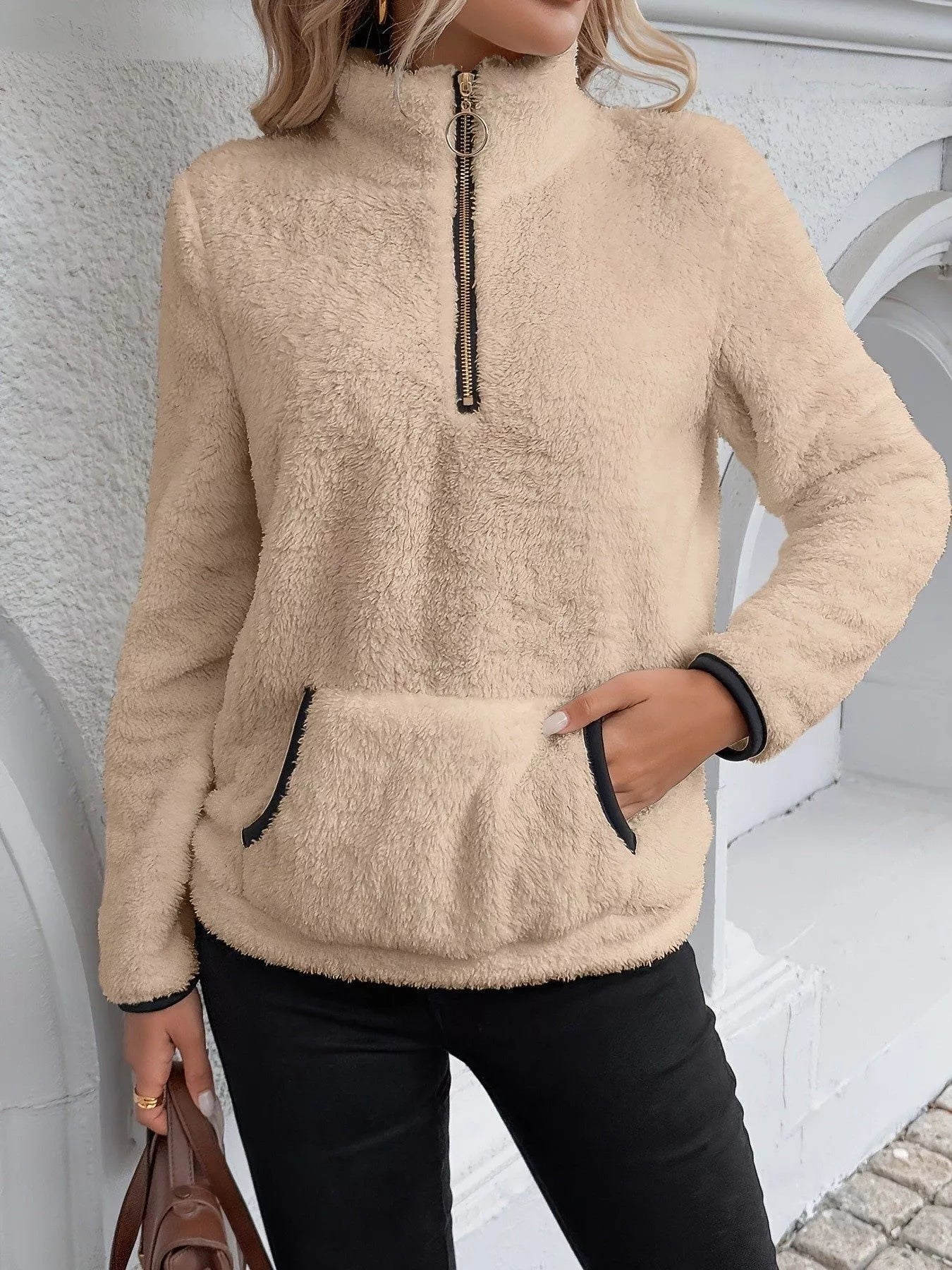 Amabel | Women's Half-Zip Fleece Pullover Teddy Jumper