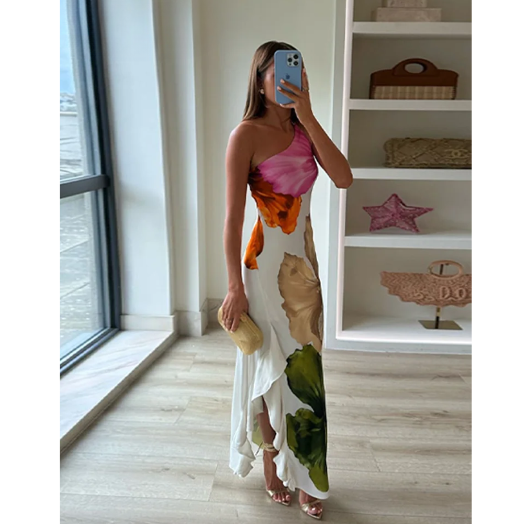 Nicolette | Elegant Floral One-Shoulder Maxi Dress