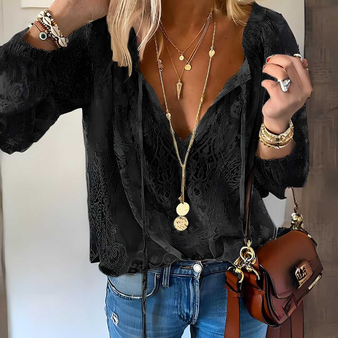 Crystal | Chic Boho Blouse with Stylish Cutout Neckline