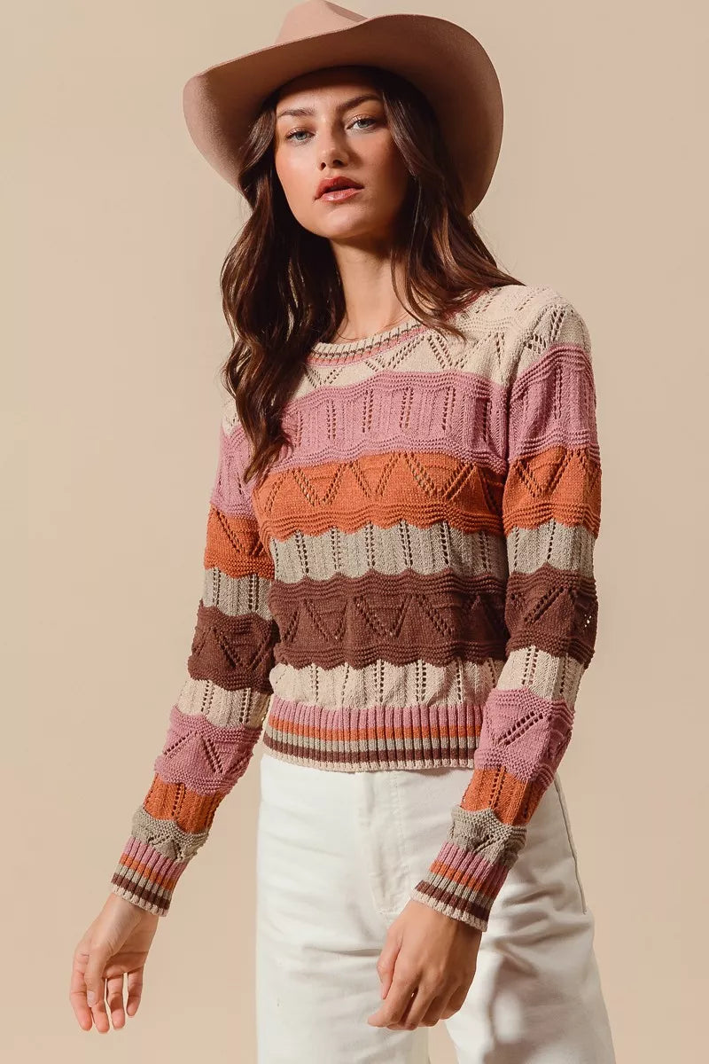 Aliyah | Women's Striped Long Knit Sweater