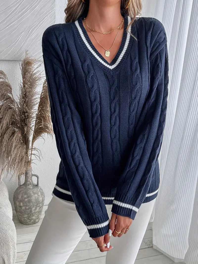 Alyssia | Women's V-Neck Cable Knit Sweater