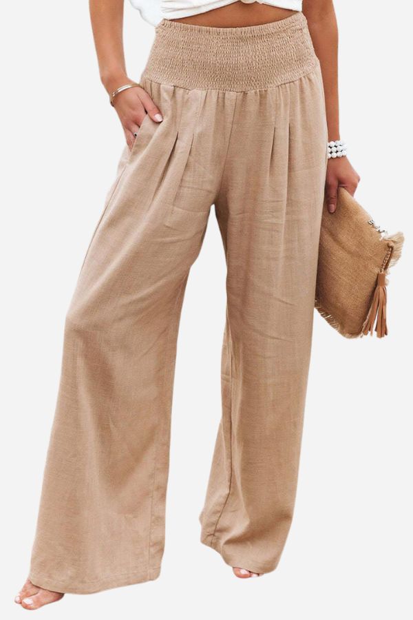 Caitlyn | High-Waisted Smocked Waist Trousers - Lightweight & Flowing Fit