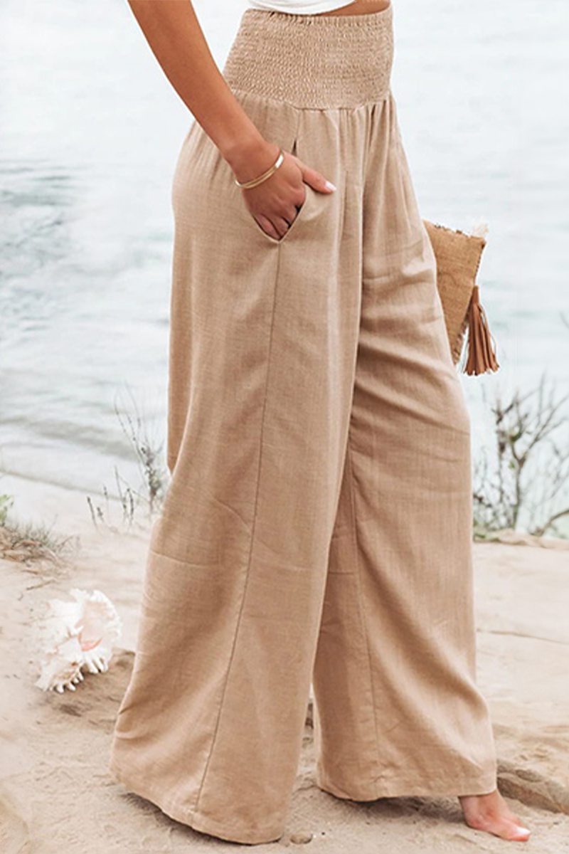 Caitlyn | High-Waisted Smocked Waist Trousers - Lightweight & Flowing Fit
