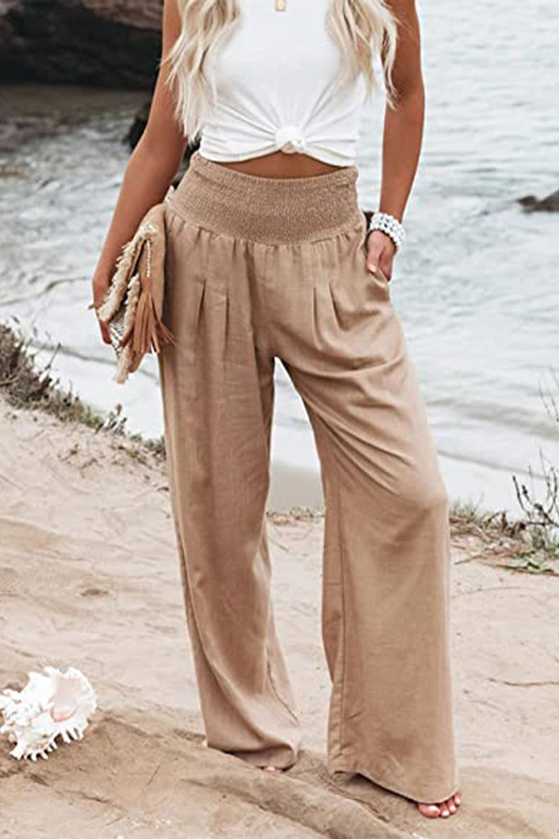 Caitlyn | High-Waisted Smocked Waist Trousers - Lightweight & Flowing Fit