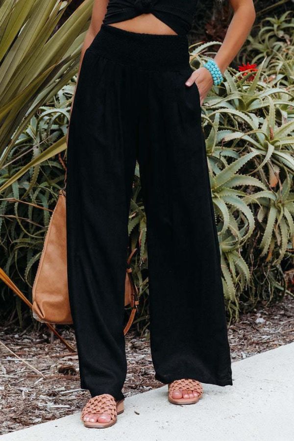 Caitlyn | High-Waisted Smocked Waist Trousers - Lightweight & Flowing Fit
