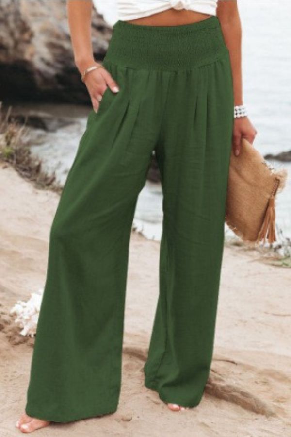 Caitlyn | High-Waisted Smocked Waist Trousers - Lightweight & Flowing Fit