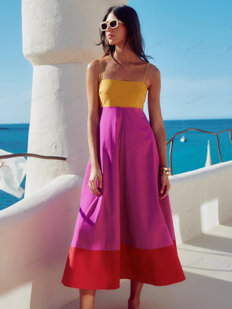 Kristy | Stylish Color Block Spaghetti Strap Dress for Effortless Summer Elegance