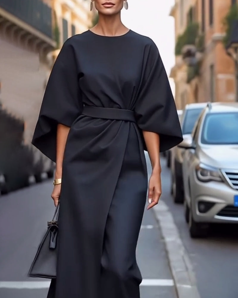 Pearl | Elegant Dress with Lantern Sleeves and Belt