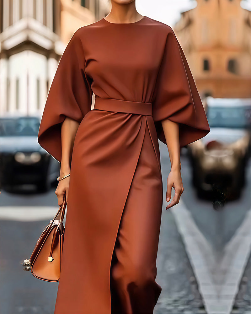 Pearl | Elegant Dress with Lantern Sleeves and Belt