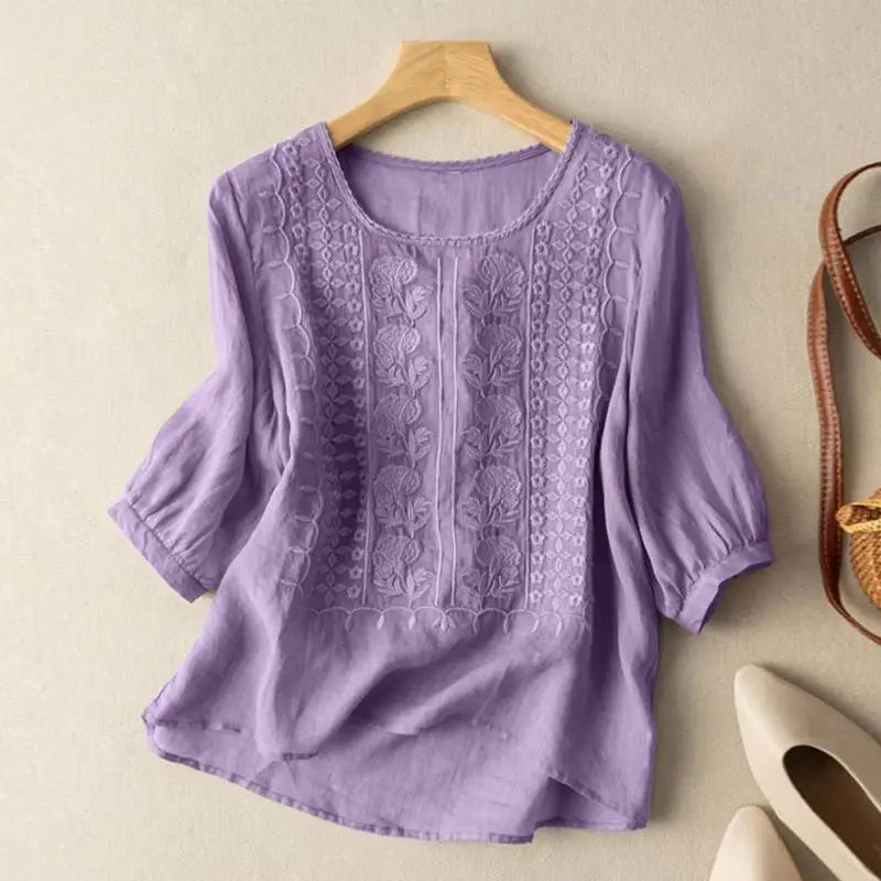 Cassie | Women's 3/4 Sleeve Embroidered Blouse