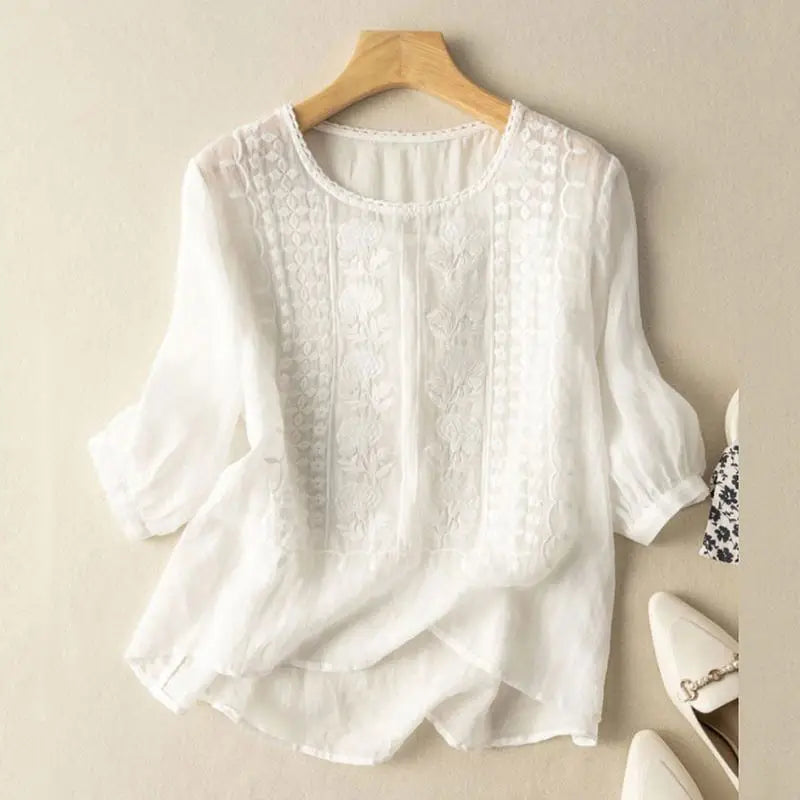 Cassie | Women's 3/4 Sleeve Embroidered Blouse