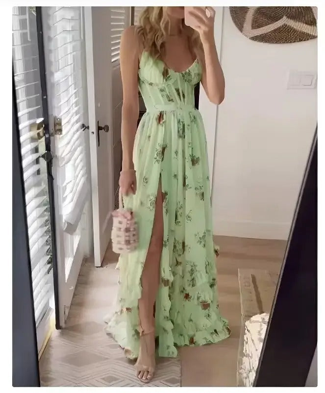 Moira | Elegant Floral Slit Maxi Dress for Special Occasions