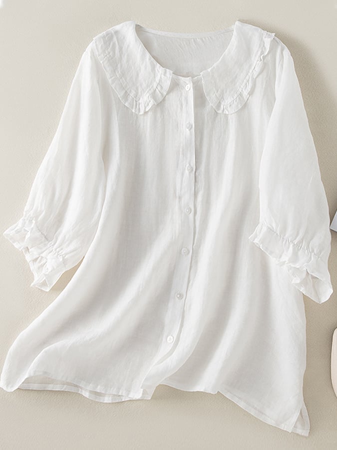 Coraline | Women's Trendy Cotton Loose Ruffled Neck Shirt