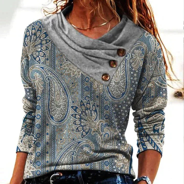 Celine | Women's Long Sleeve Cowl Neck Printed Blouse