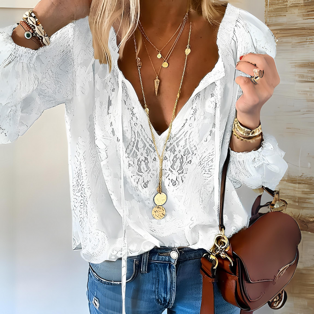 Crystal | Chic Boho Blouse with Stylish Cutout Neckline