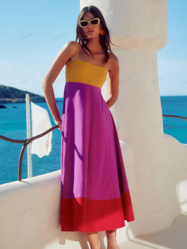 Kristy | Stylish Color Block Spaghetti Strap Dress for Effortless Summer Elegance