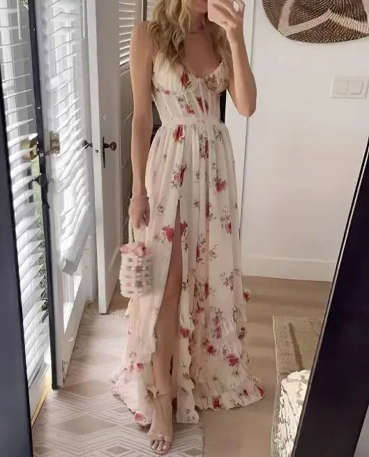 Moira | Elegant Floral Slit Maxi Dress for Special Occasions