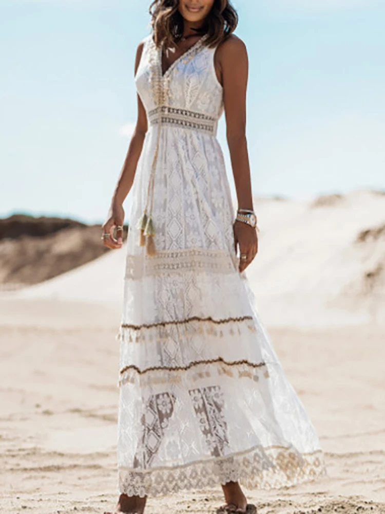 Madeline | Vintage Boho Drawstring Maxi Dress