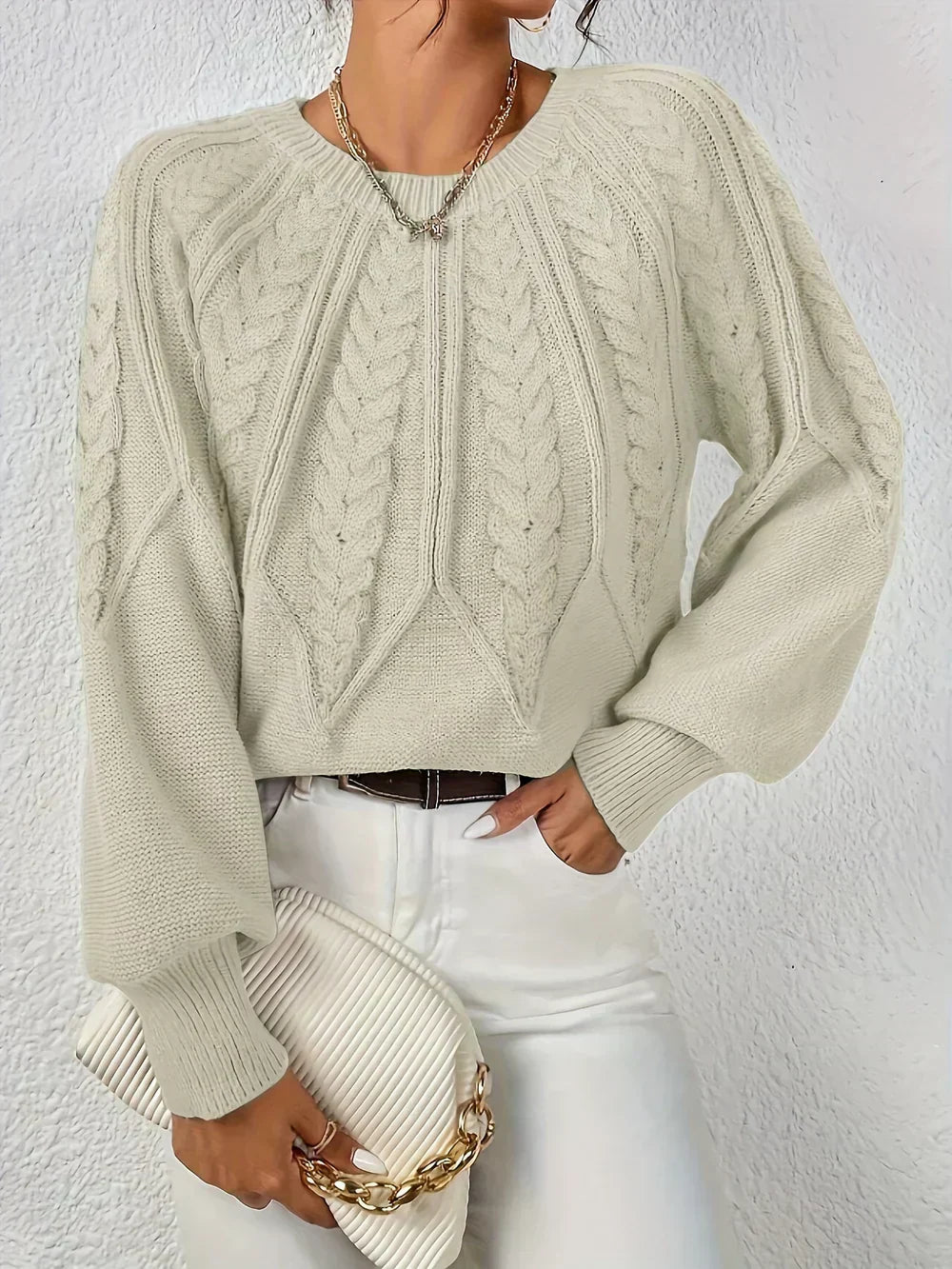 Silvaine | Women's Cable Knit Raglan Sleeve Sweater