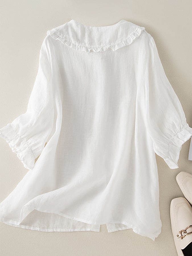 Coraline | Women's Trendy Cotton Loose Ruffled Neck Shirt