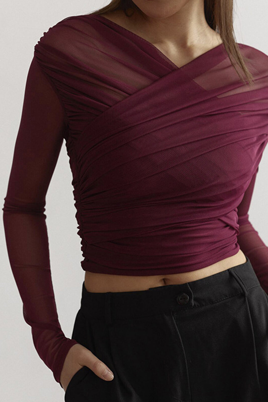 Daisy | Women's Ruched Mesh Long Sleeve Top