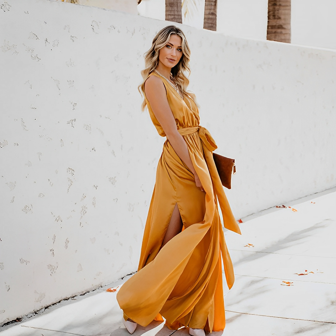 Margery | Chic Maxi Dress with Waist Belt for Special Occasions