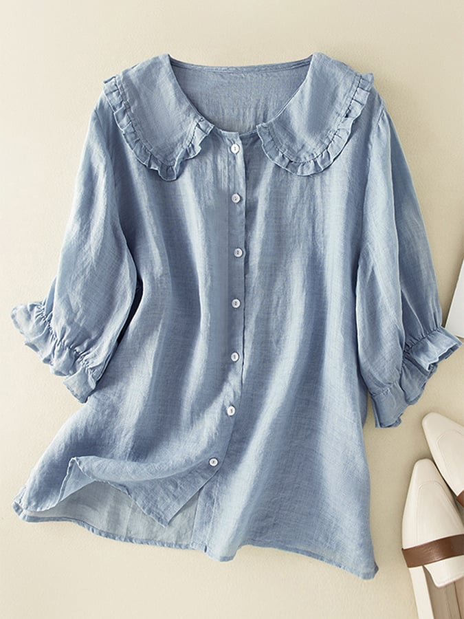 Coraline | Women's Trendy Cotton Loose Ruffled Neck Shirt