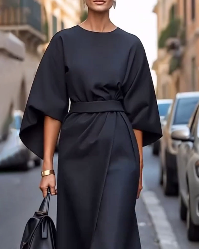 Pearl | Elegant Dress with Lantern Sleeves and Belt