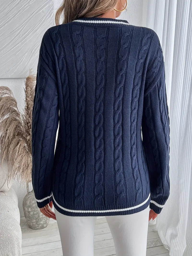 Alyssia | Women's V-Neck Cable Knit Sweater