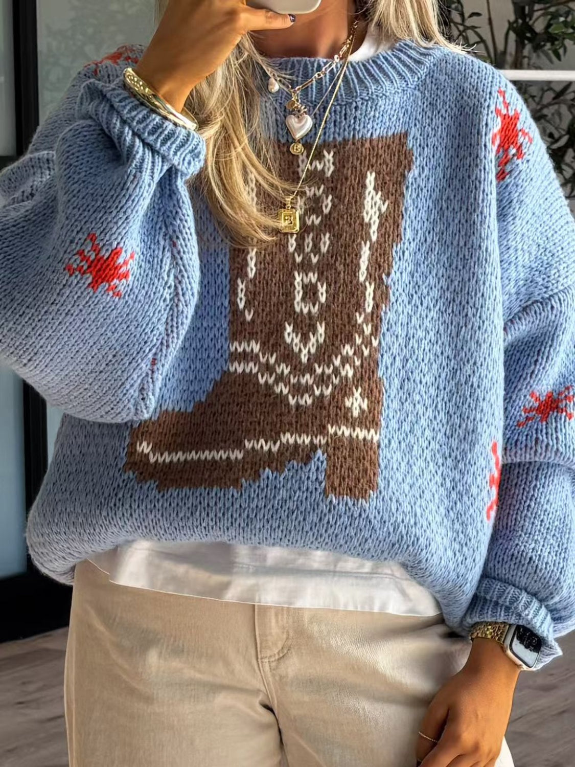 Alizah | Women's Boot Pattern Round Neck Winter Sweater