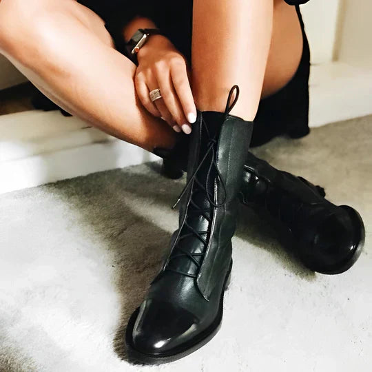 Crisanta | Calf Length Lace-Up Boots for Stylish Comfort