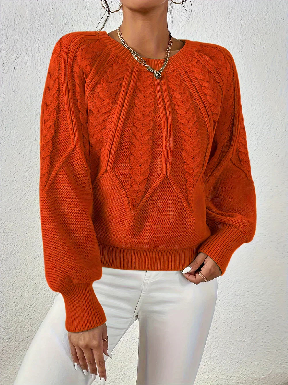 Silvaine | Women's Cable Knit Raglan Sleeve Sweater