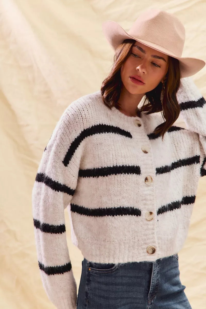 Alize | Women's Striped Button-Down Winter Cardigan