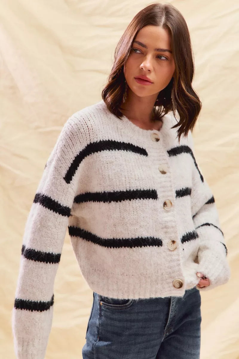 Alize | Women's Striped Button-Down Winter Cardigan