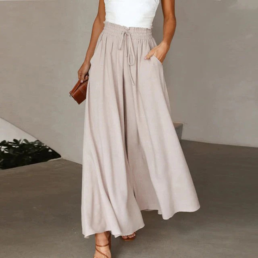 Abbe | High Waist Elastic Pants with Drawstring – A-Line – With Pockets – Long and Airy