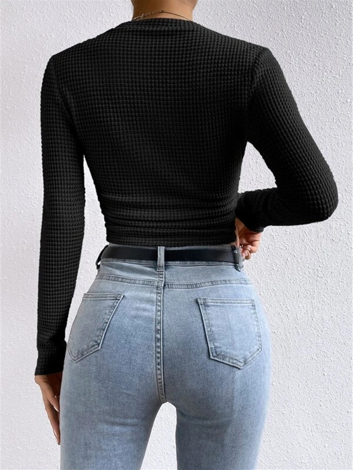 Ainsley | Women's Fitted Waffle Knit Long Sleeve Top